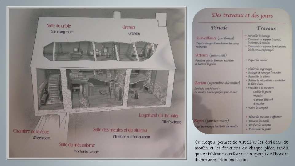 Ce croquis permet de visualiser les divisions du moulin et les fonctions de chaque