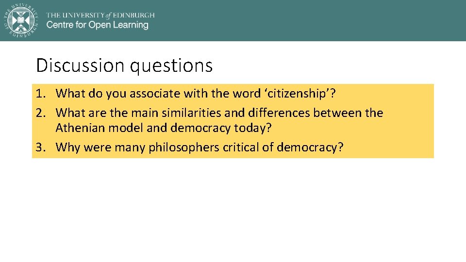 Discussion questions 1. What do you associate with the word ‘citizenship’? 2. What are