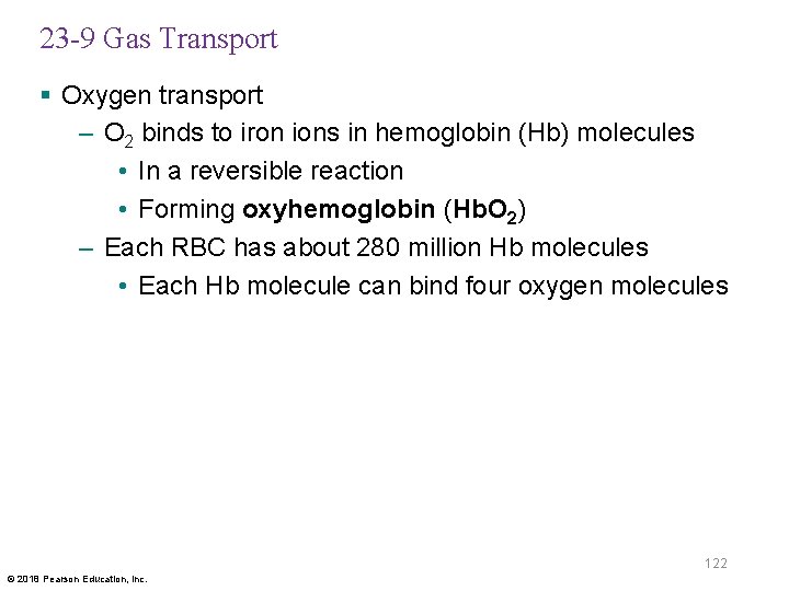 23 -9 Gas Transport § Oxygen transport – O 2 binds to iron ions