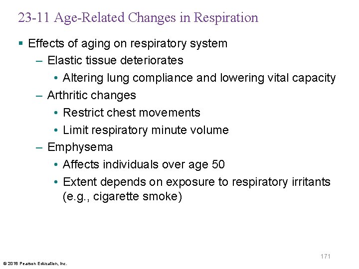 23 -11 Age-Related Changes in Respiration § Effects of aging on respiratory system –