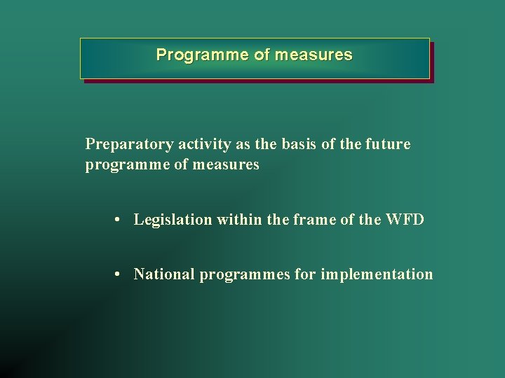 Programme of measures Preparatory activity as the basis of the future programme of measures