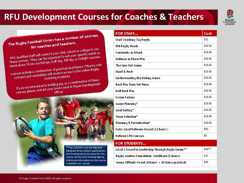 RFU Development Courses for Coaches & Teachers courses f o r e b m