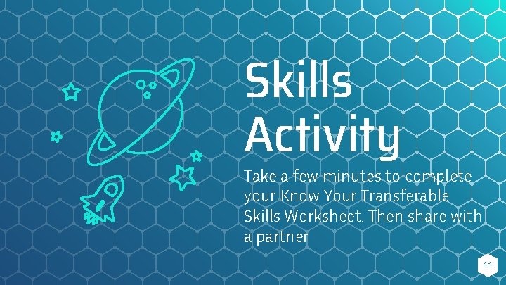 Skills Activity Take a few minutes to complete your Know Your Transferable Skills Worksheet.