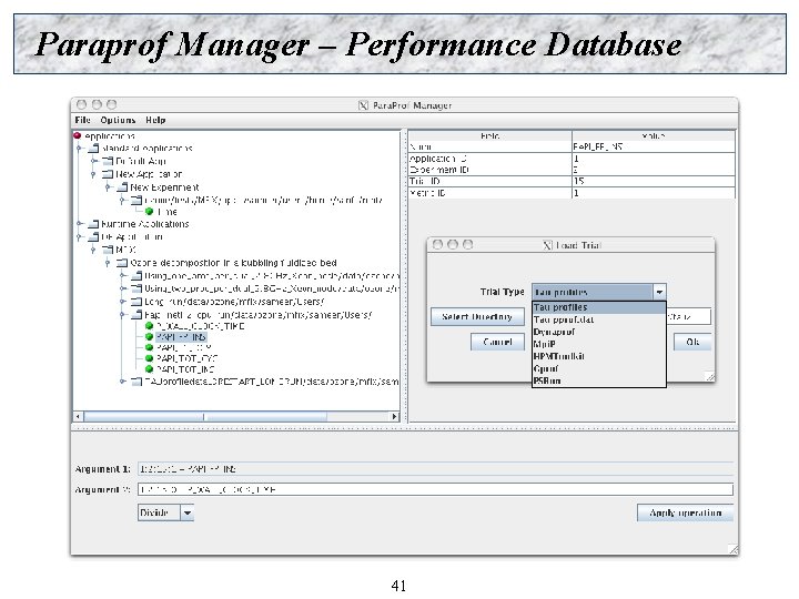 Paraprof Manager – Performance Database 41 