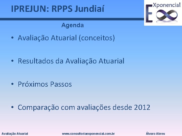 IPREJUN: RPPS Jundiaí Agenda • Avaliação Atuarial (conceitos) • Resultados da Avaliação Atuarial •