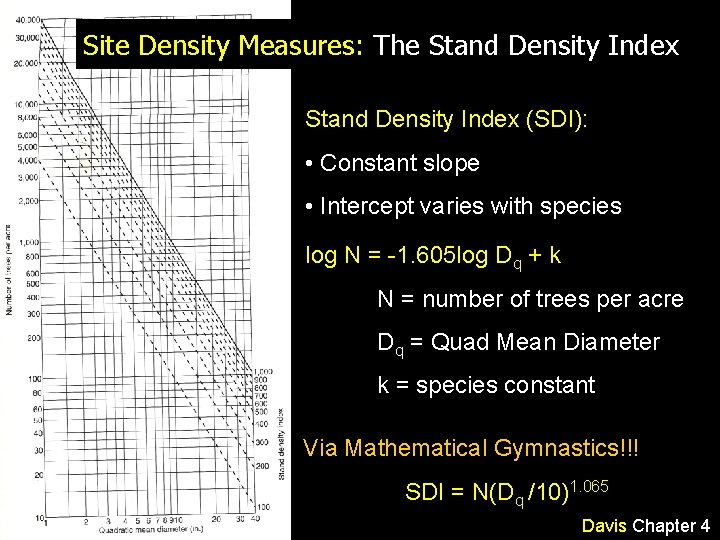Site Density Measures: The Stand Density Index (SDI): • Constant slope • Intercept varies