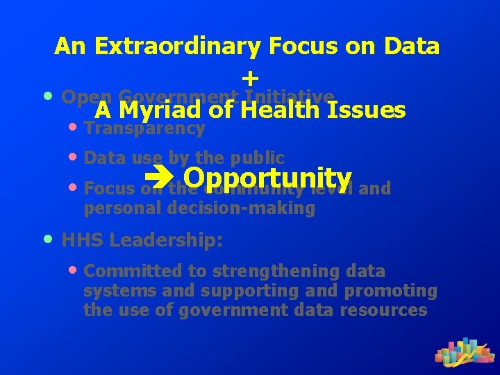 An Extraordinary Focus on Data + • Open Government Initiative A Myriad of Health