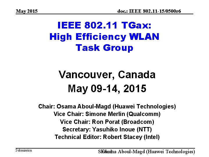 May 2015 doc. : IEEE 802. 11 -15/0500 r 6 IEEE 802. 11 TGax: