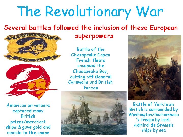 The Revolutionary War Several battles followed the inclusion of these European superpowers Battle of