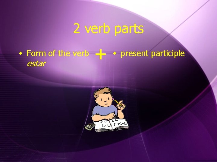 2 verb parts w Form of the verb estar + w present participle 