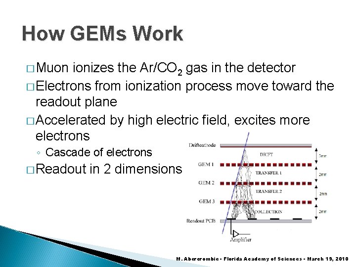How GEMs Work � Muon ionizes the Ar/CO 2 gas in the detector �