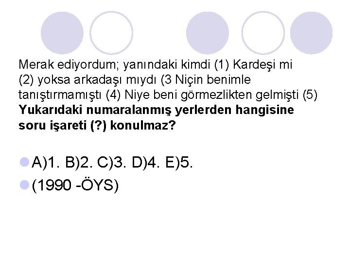 Merak ediyordum; yanındaki kimdi (1) Kardeşi mi (2) yoksa arkadaşı mıydı (3 Niçin benimle