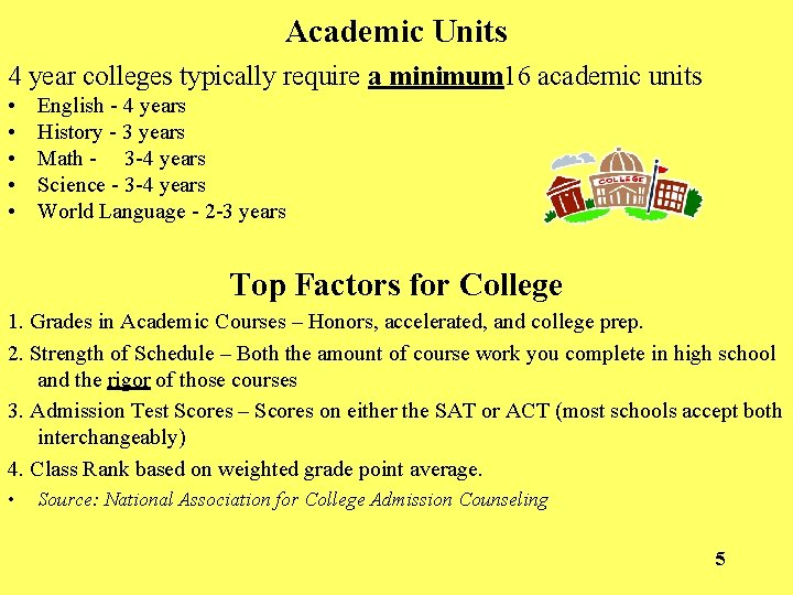 Academic Units 4 year colleges typically require a minimum 16 academic units • •