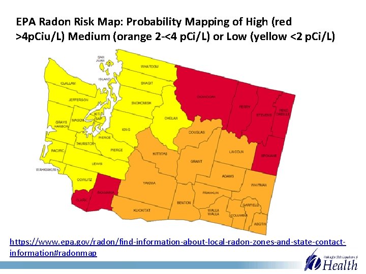 EPA Radon Risk Map: Probability Mapping of High (red >4 p. Ciu/L) Medium (orange