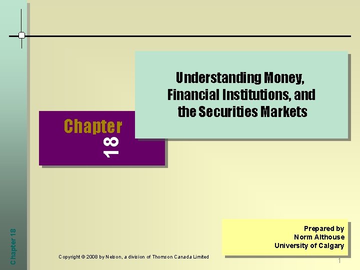 Chapter 18 18 Chapter Understanding Money, Financial Institutions, and the Securities Markets Prepared by