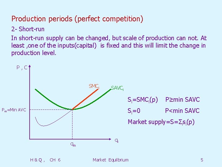 Production periods (perfect competition) 2 - Short-run In short-run supply can be changed, but