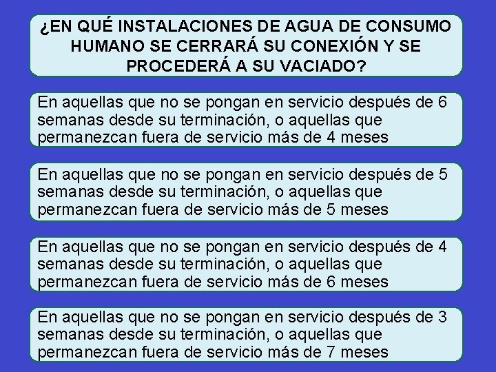 ¿EN QUÉ INSTALACIONES DE AGUA DE CONSUMO HUMANO SE CERRARÁ SU CONEXIÓN Y SE