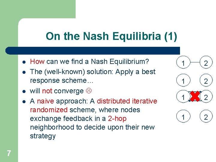 On the Nash Equilibria (1) l l 7 How can we find a Nash