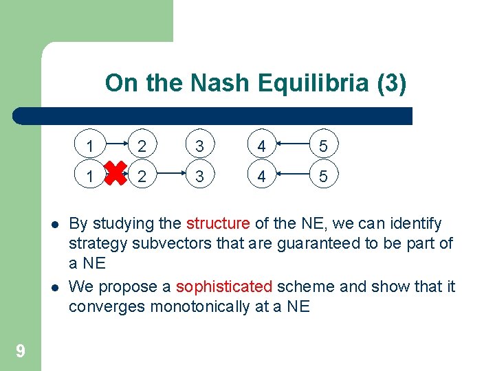 On the Nash Equilibria (3) l l 9 1 2 3 4 5 By