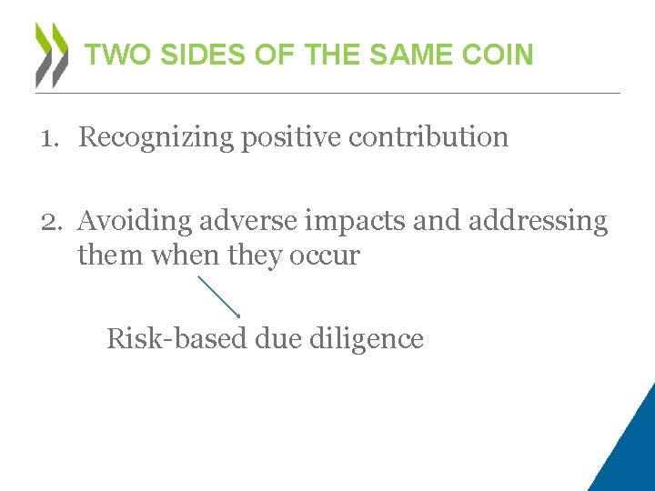TWO SIDES OF THE SAME COIN 1. Recognizing positive contribution 2. Avoiding adverse impacts