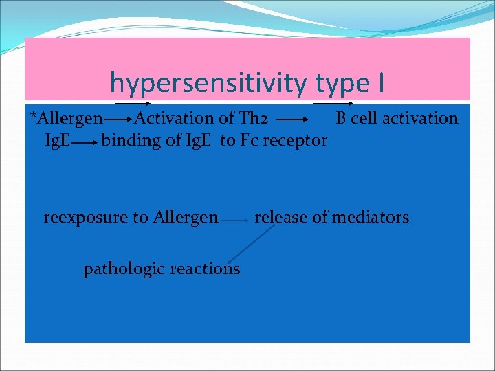 hypersensitivity type I *Allergen Activation of Th 2 B cell activation Ig. E binding