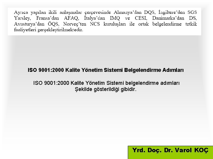 ISO 9001: 2000 Kalite Yönetim Sistemi Belgelendirme Adımları ISO 9001: 2000 Kalite Yönetim Sistemi