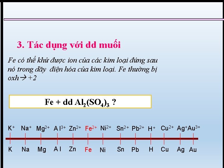 3. Tác dụng với dd muối Fe có thể khử được ion của các
