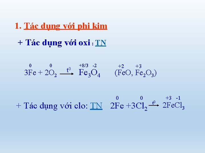 1. Tác dụng với phi kim + Tác dụng với oxi : TN 0