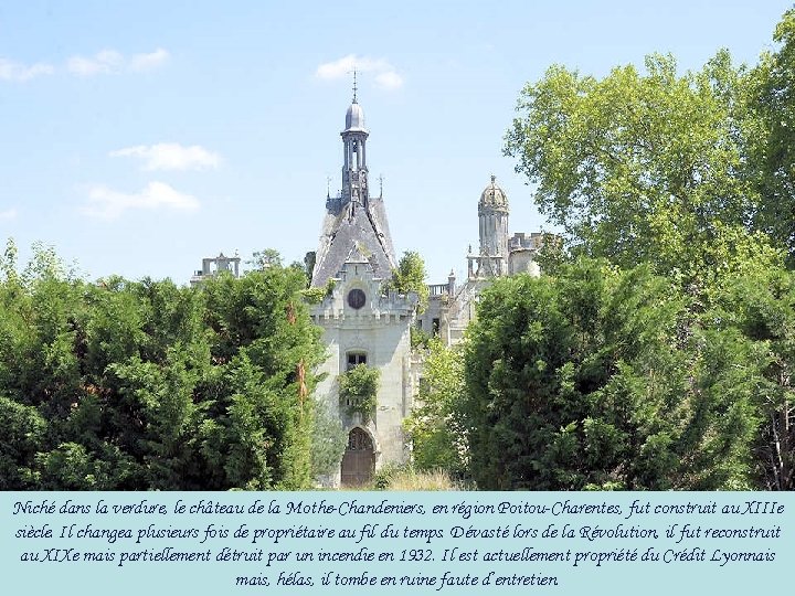 Niché dans la verdure, le château de la Mothe-Chandeniers, en région Poitou-Charentes, fut construit