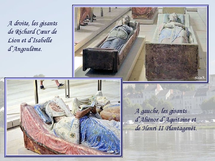 A droite, les gisants de Richard Cœur de Lion et d’Isabelle d’Angoulême. A gauche,