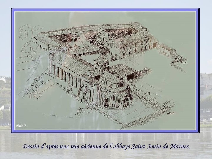 Dessin d’après une vue aérienne de l’abbaye Saint-Jouin de Marnes. 