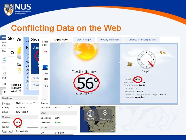 Conflicting Data on the Web • What’s the temperature and humidity of Seattle? 