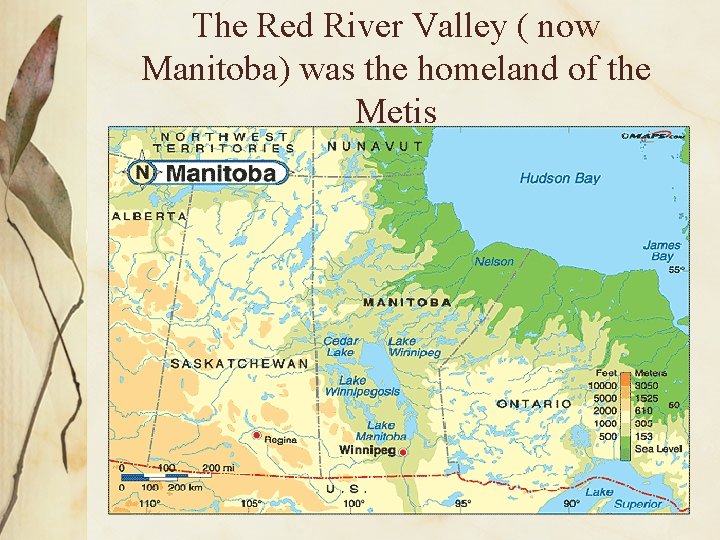 The Red River Valley ( now Manitoba) was the homeland of the Metis 