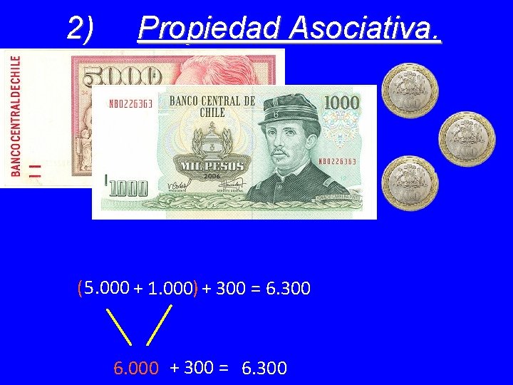 2) Propiedad Asociativa. ( 5. 000++1. 000 1000) + 300 = 6. 300 6.