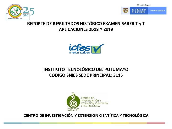 REPORTE DE RESULTADOS HISTÓRICO EXAMEN SABER T y T APLICACIONES 2018 Y 2019 INSTITUTO