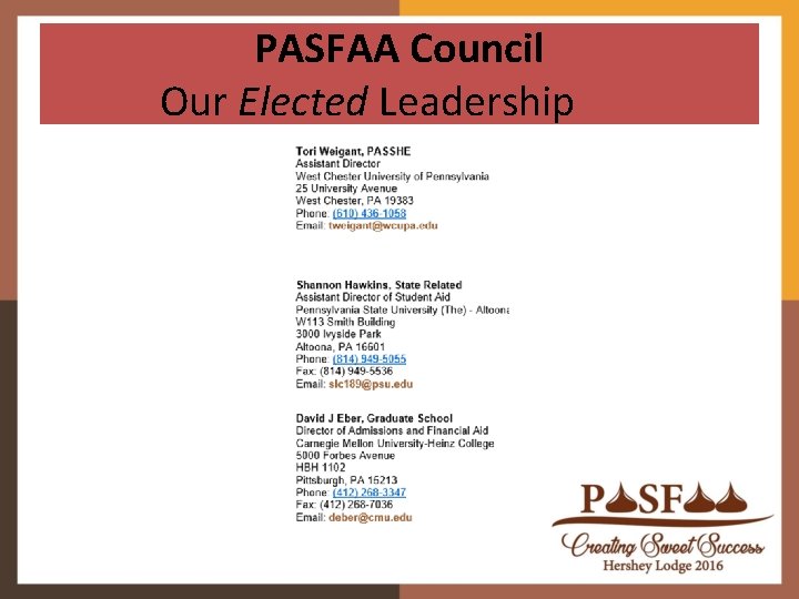 PASFAA Council Our Elected Leadership 