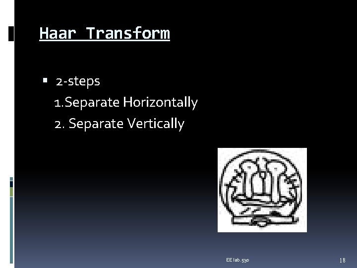 Haar Transform 2 -steps 1. Separate Horizontally 2. Separate Vertically EE lab. 530 18