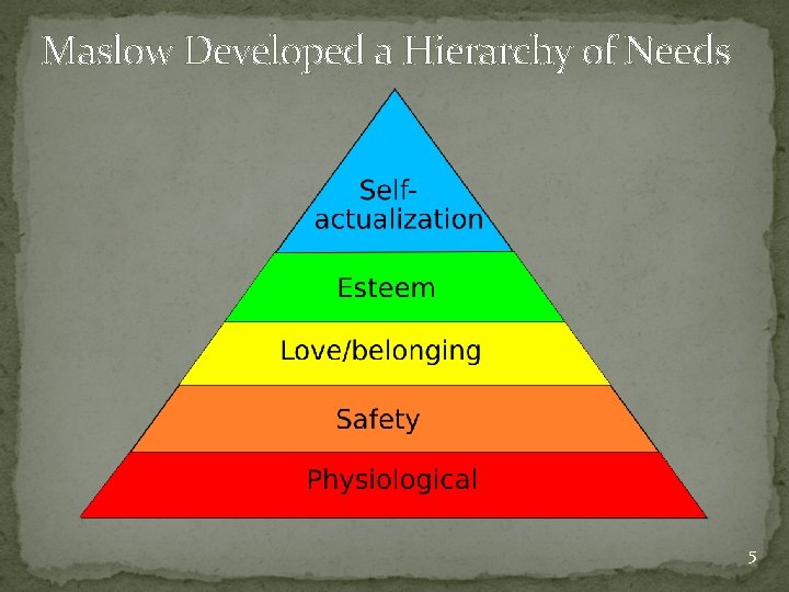 Maslow Developed a Hierarchy of Needs 5 