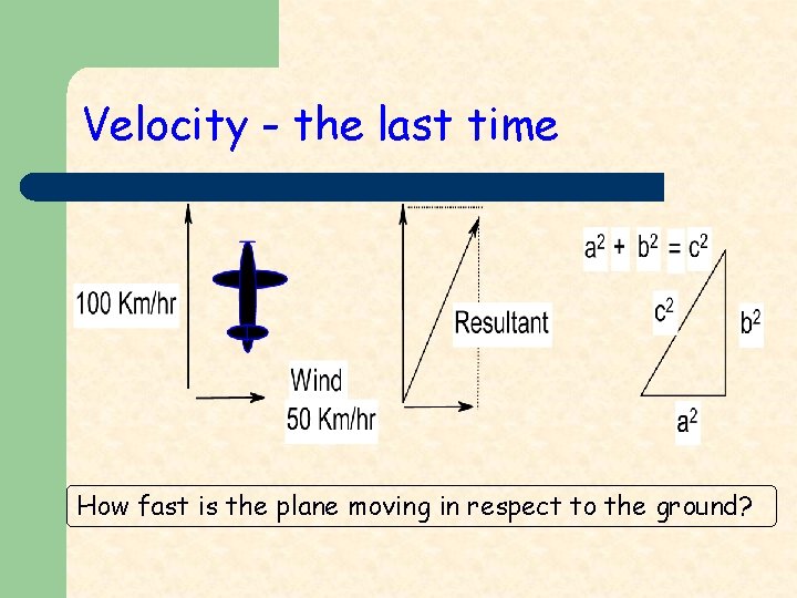 Velocity - the last time How fast is the plane moving in respect to