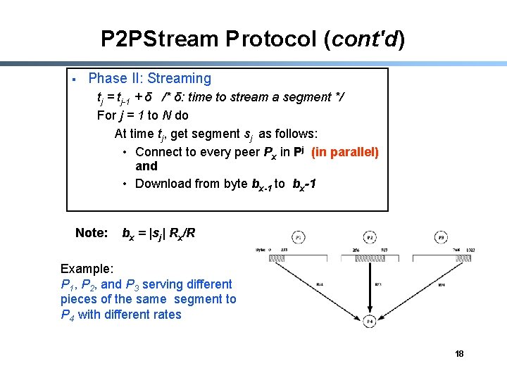 P 2 PStream Protocol (cont'd) § Phase II: Streaming tj = tj-1 + δ