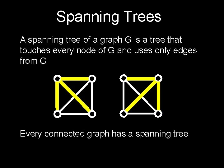 Spanning Trees A spanning tree of a graph G is a tree that touches Spanning Trees A spanning tree of a graph G is a tree that touches