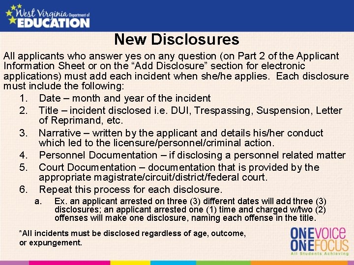 New Disclosures All applicants who answer yes on any question (on Part 2 of