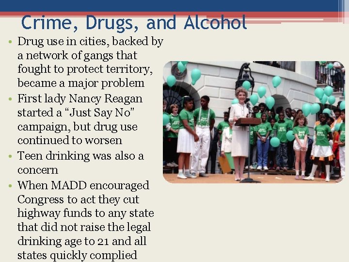 Crime, Drugs, and Alcohol • Drug use in cities, backed by a network of