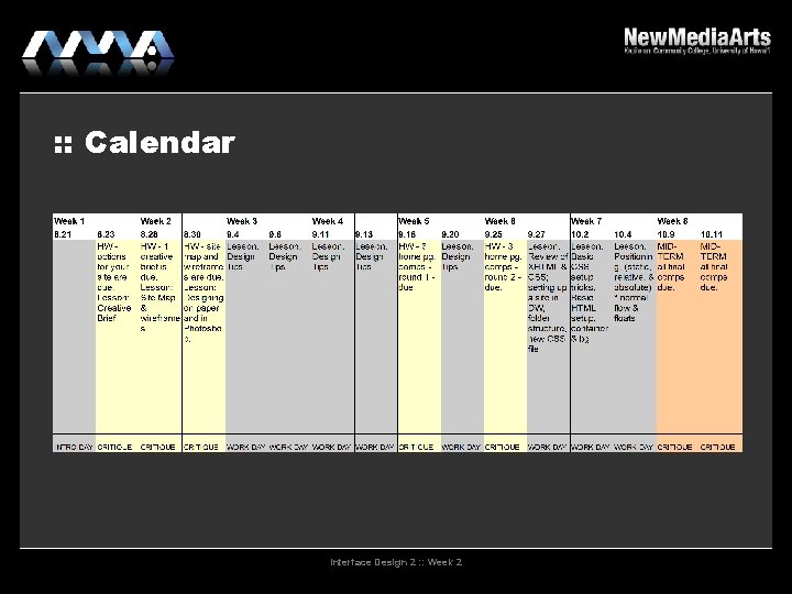 : : Calendar Interface Design 2 : : Week 2 