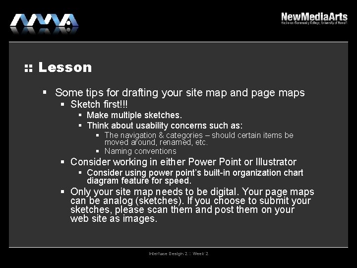 : : Lesson Some tips for drafting your site map and page maps Sketch