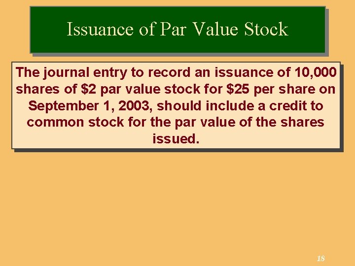 Issuance of Par Value Stock The journal entry to record an issuance of 10,