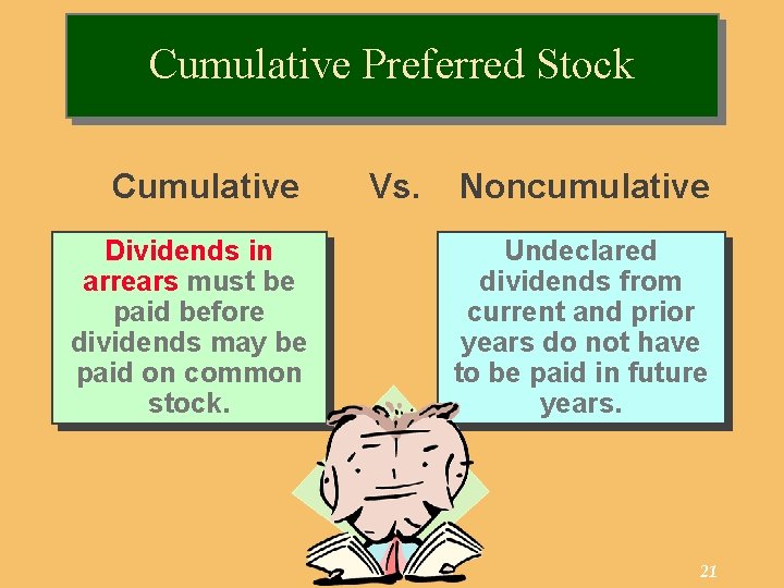 Cumulative Preferred Stock Cumulative Dividends in arrears must be paid before dividends may be