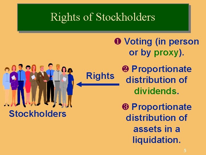 Rights of Stockholders ¶ Voting (in person or by proxy). · Proportionate Rights distribution
