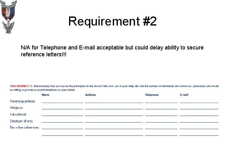 Requirement #2 N/A for Telephone and E-mail acceptable but could delay ability to secure