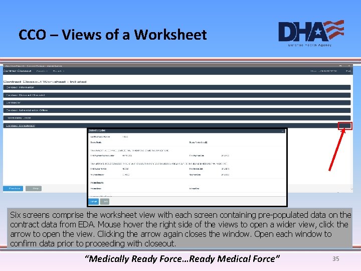 CCO – Views of a Worksheet Six screens comprise the worksheet view with each